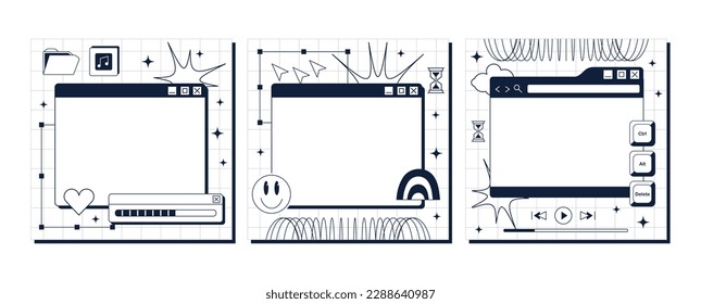 The screen of an old retro PC in the y2k style. . A template for notes. An empty space for social media