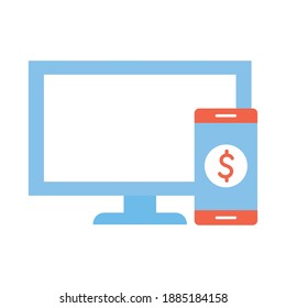 screen and one phone with dollar symbol in the side of it vector illustration design