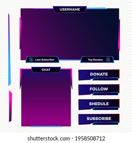 Screen panel overlay game design template neon theme. Live video, stream, online stream futuristic technology style. Abstract digital user interface. Live streaming button. Vector 10 eps