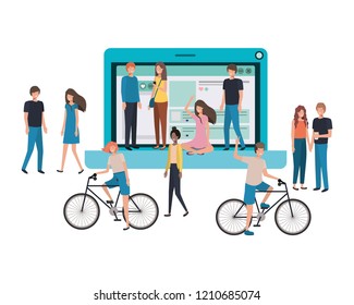 screen with people around smiling avatar character