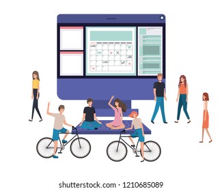 screen with people around smiling avatar character