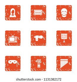 Screen performance icons set. Grunge set of 9 screen performance vector icons for web isolated on white background