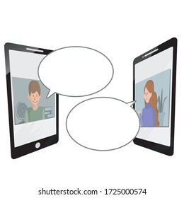 teléfono de pantalla. Concepto para el aprendizaje a distancia y seminarios web, videoconferencias. diálogo de larga distancia entre los jóvenes. Concepto para anunciar un evento en línea.