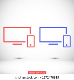 screen and phone  vector icon 10 eps