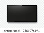 Screen or photo frame isolated on transparent background. Black flat led computer monitor, tablet display. Vector blank lcd, plasma TV mockup