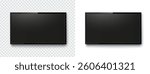 Screen or photo frame isolated on transparent background. Black flat led computer monitor, tablet display. Vector blank lcd, plasma TV mockup