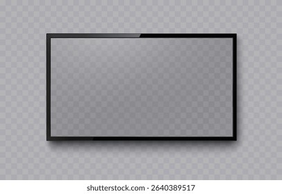 Screen or photo frame isolated on transparent background. Black flat led computer monitor, tablet display. Vector blank lcd, plasma TV mockup