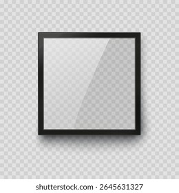 Écran ou cadre photo isolé sur fond transparent. Image carrée réaliste, bordure de la photographie. Image vectorielle cadre photo noir, affichage