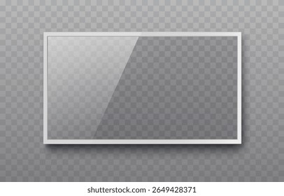 Screen or photo frame isolated on transparent background. White flat led computer monitor, tablet display. Vector blank lcd, plasma TV mockup