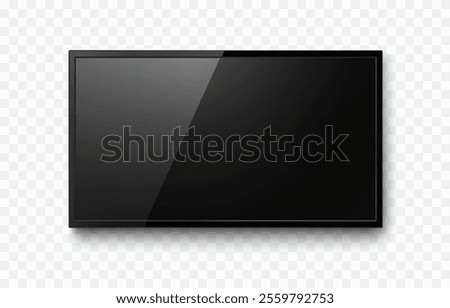 Screen or photo frame isolated on transparent background. Black flat led computer monitor, tablet display. Vector blank lcd, plasma TV mockup