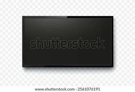 Screen or photo frame isolated on transparent background. Black flat led computer monitor, tablet display. Vector blank lcd, plasma TV mockup