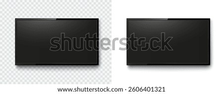 Screen or photo frame isolated on transparent background. Black flat led computer monitor, tablet display. Vector blank lcd, plasma TV mockup