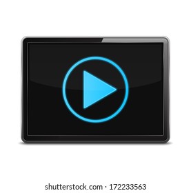 Screen with play button, vector eps10 illustration