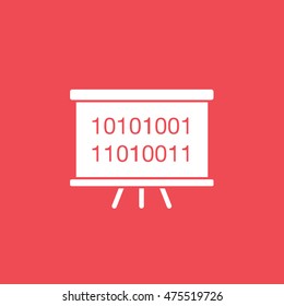 Screen For Presentations With Binary Code Flat Icon On Red Background