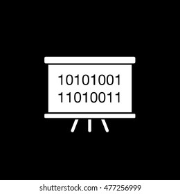 Screen For Presentations With Binary Code Flat Icon On Black Background