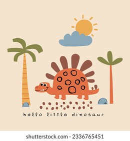 screen print design for baby fashion with cute dinosaur drawing as vector