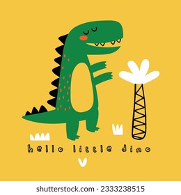 screen print design with funny dinosaur drawing as vector for kids fashion 