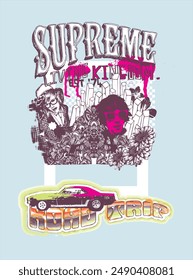 Screen print graphic for t shirt. Tattoo art, abstract art, vintage art 