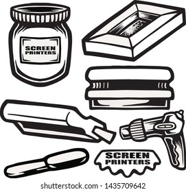 screen printing equipment in style vector illustration