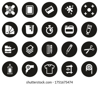 Iconos De Impresión De Pantalla Blanco Sobre Negro Plano Círculo De Diseño Grande