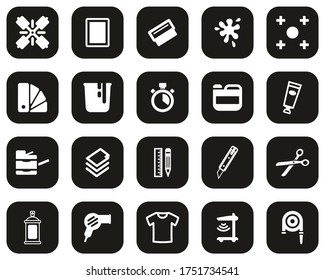  Screen Printing Icons White On Black Flat Design Set Big