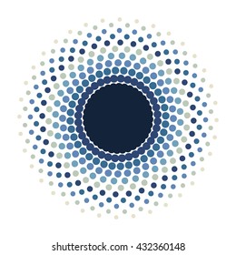 Screen printing pattern. Radiant frame. Abstract vortex. Circular pattern.Pop art Pattern.Round halftone frame isolated on white.Abstract whirligig. Blue eyeball.Dotted print.Circle pattern.Blue eye.