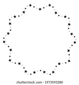 Screen printing pattern with stars. Radiant frame. Circular pattern. Pop art round halftone frame isolated on white. Star print.