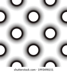 Screen printing seamless pattern. Radiant abstract vortex. Circular pattern. Pop art round halftone. Swirl, star striped print.