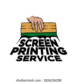 screen printing silk with hand holding squeegee logo design inspiration, Design element for logo, poster, card, banner, emblem, t shirt. Vector illustration