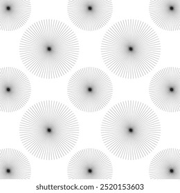 Screen printing striped seamless pattern. Radiant linear abstract vortex. Circular sunbeam pattern. Pop art round halftone. Swirl, star striped print.