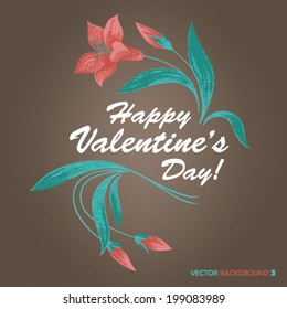 Screen printing style red tulips emblem for Valentine's Day with caption on brown background