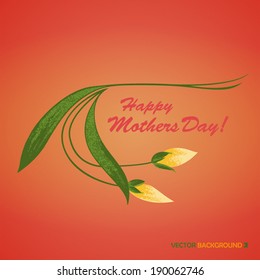 Screen printing style yellow tulips emblem for mothers day with caption on red background