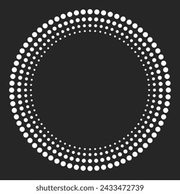 Screen printing with white silk circles on a black background. Round frame for silk screen print.