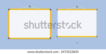 Screen projector or white slide board display. Flat cartoon style vector