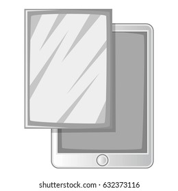 Screen protector film for tablet icon in monochrome style isolated on white background vector illustration