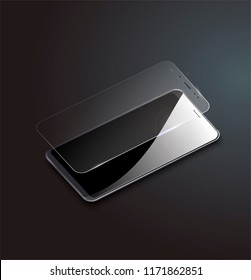 Screen Protector Glass. Vector illustration of transparent tempered glass shield for mobile phone