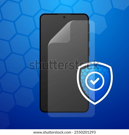 Screen Protector Glass. Vector illustration of transparent tempered glass shield for mobile phone