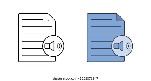 Screen reader icon with speaker and document symbol, ideal for visual assistance, text-to-speech features, and accessibility interface illustrations.