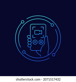 screen recording line icon with smart phone