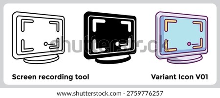 Screen Recording Tool icon supports visuals about training, review, and content sharing in virtual collaboration. Line, Filled, Color style.
