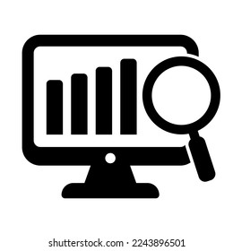 Screen with report icon, online monitoring concept, statistics icon. Online search icon.