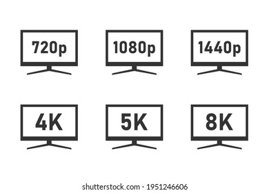 Screen Resolution icon set, 4K UHD, 5K, 8K, Quad HD, Full HD and HD resolution