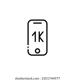 Screen resolution. Line icon, black, smartphone screen resolution, 1K screen resolution. Vector icons.