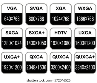 screen resolution of the video icon, icons with layouts, screen resolutions - the ratio of the vertical and horizontal side of the monitor and TV vector set