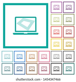 Screen saver on laptop flat color icons with quadrant frames on white background