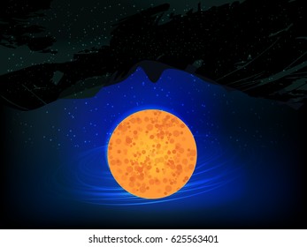 Screen saver space. Background space. Illustrating your design. The planet is yellow against the blue sky. Looks like cheese