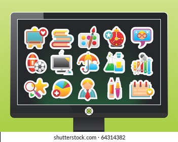screen with school icons