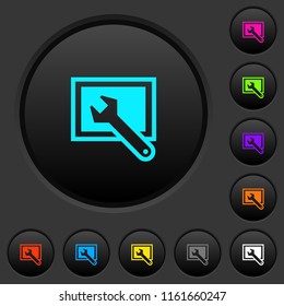 Screen settings dark push buttons with vivid color icons on dark grey background