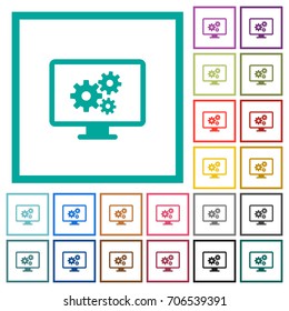 Screen settings flat color icons with quadrant frames on white background