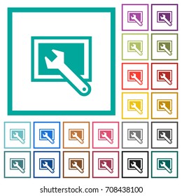 Screen settings flat color icons with quadrant frames on white background